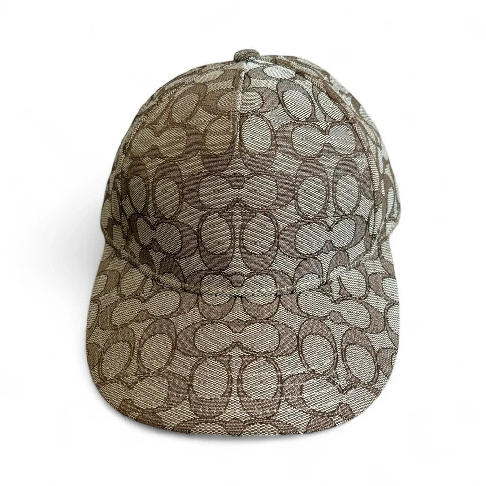 Coach‎ Signature Monogram Canvas Leather Strap Baseball Cap Hat Mens M/L